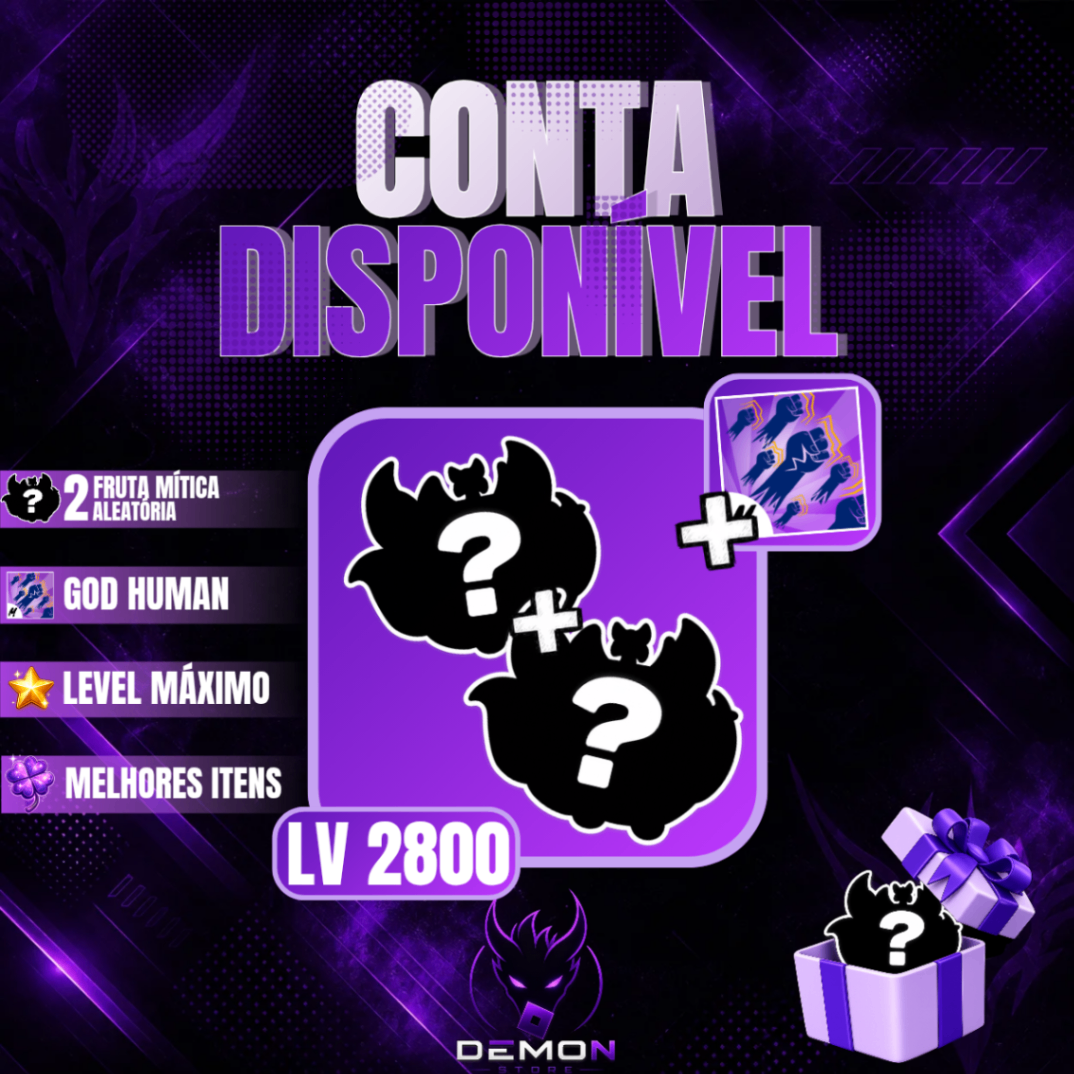 『🎲』2 FRUTAS MÍTICAS ALEATÓRIAS + GODHUMAN + 90% LEVEL MÁX